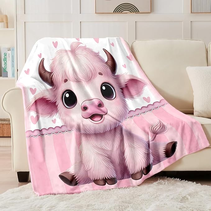 Personalized Baby Blanket for Girls, Custom Baby Blanket with Name, Soft Cozy Personalized Name Blankets for Kids, Customized Cow Blanket for Infant Toddler Birthday Christmas
