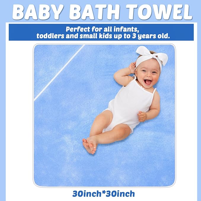 Chumia 6 Pack Baby Bath Towel Coral Fleece Soft Absorbent Newborn Hooded Towel for Kid 30 x 30 Inch Toddler Bath Blanket for Babies Infant Shower Gift(Blue)