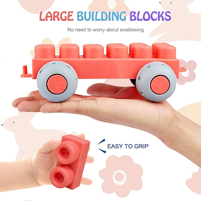 Baby Soft Blocks Building Block Toys, Blocks for Babies 6 Months and Up STEM Educational Toddler Gifts, Soft Rubber Baby Blocks 12-18 Months Big Building Blocks Sensory Toys, 70PCS