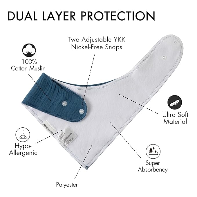 Muslin Baby Bibs for Boys Girls,10 Pack Super Absorbent Baby Bandana Drool Bibs Set for Teething and Drooling,100% Cotton Soft for Infant,Newborn