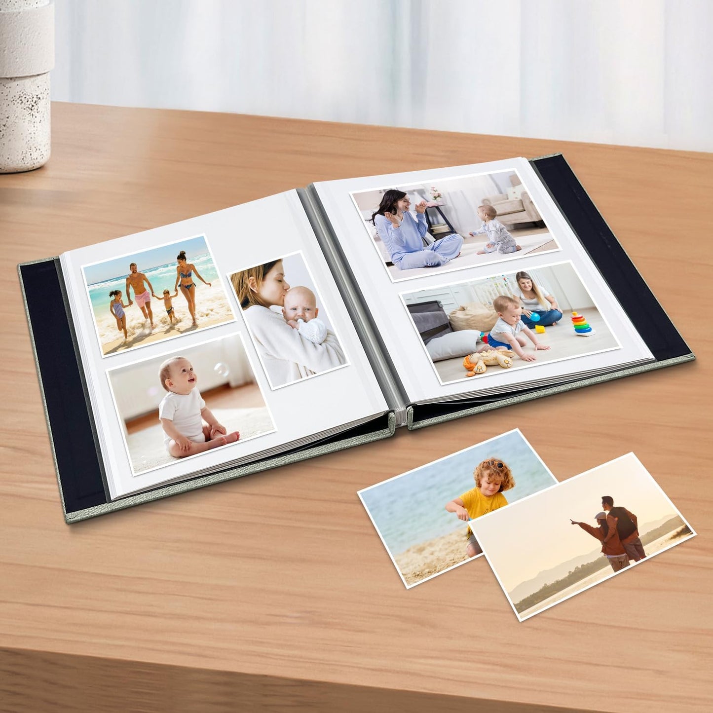 Large Photo Album Self Adhesive Scrapbook Album for 4×6 5×7 8×10 Pictures DIY Magnetic Linen Cover Album 40 Pages for Family Wedding Gifts with Metal Pen and Plastic Board, Light Green