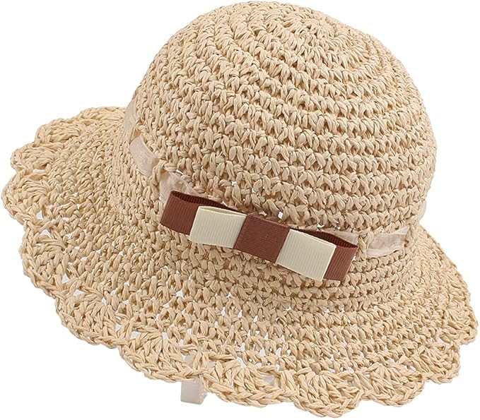 Baby Girl Straw Hat Outdoor Baby Sun Protection Hats Summer Bowknot Beach Cap for Infant Toddler Girls