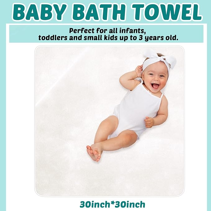 Chumia 6 Pack Baby Bath Towel Coral Fleece Soft Absorbent Newborn Hooded Towel for Kid 30 x 30 Inch Toddler Bath Blanket for Babies Infant Shower Gift(White)