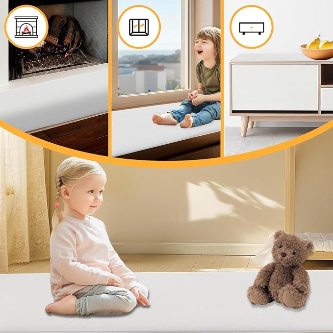 Thick Memory Foam Fireplace Baby Proofing, 90.5x15 in Soft Hearth Cover Baby Proof, Hearth Cushion Fireplace Protectors for Children Proofing, Edge Protector, Grey