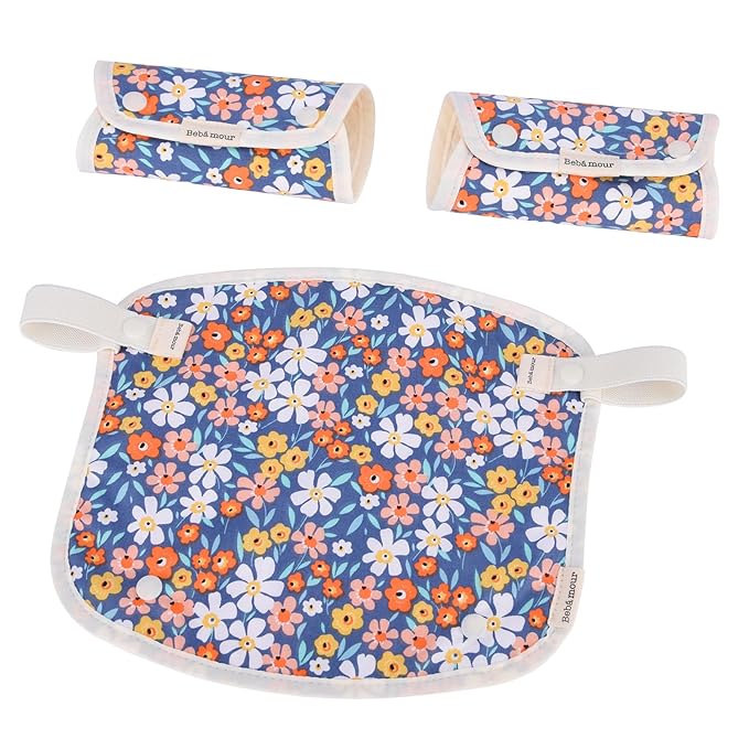 Bebamour Drool and Teething Reversible Cotton Pad For All Carry Positions Baby Carrier White Drool Bib For Boys & Girls(Red Flower)