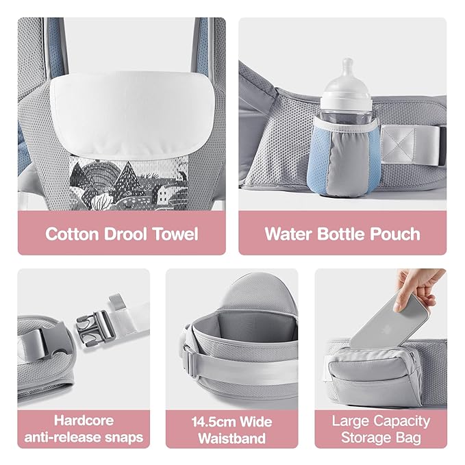 Baby Carrier, 6-in-1 Ergonomic Baby Carrier Newborn to Toddler, Safety-Certified Infant Toddler Carrier with Hip Seat, Detachable Baby Hip Carrier to Hands-Free Perfect for Shopping & Walking