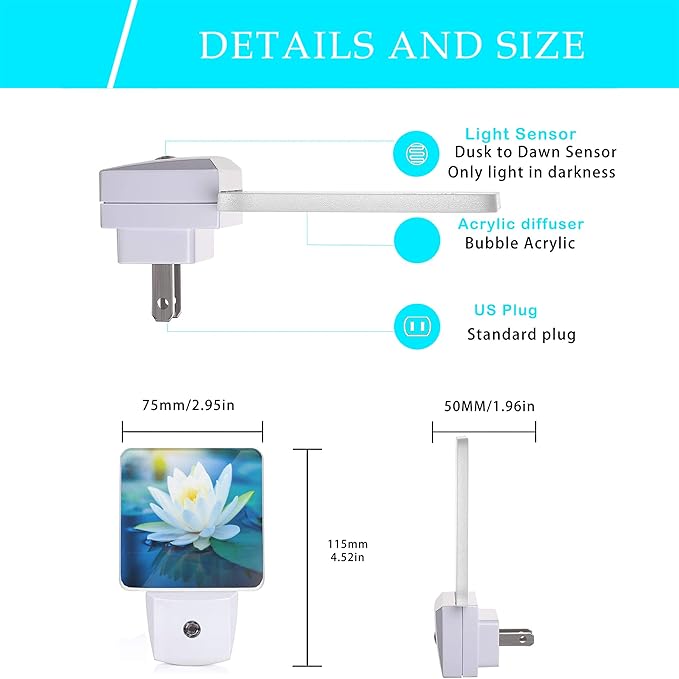 White Lotus Night Light,Beautiful Flower Plug-in Night Lights with Dusk-to-Dawn Sensor for Bedroom, Bathroom and Living Room 0.5W Sleep Friendly lamp for for Girlfriend/Boyfriend Gift
