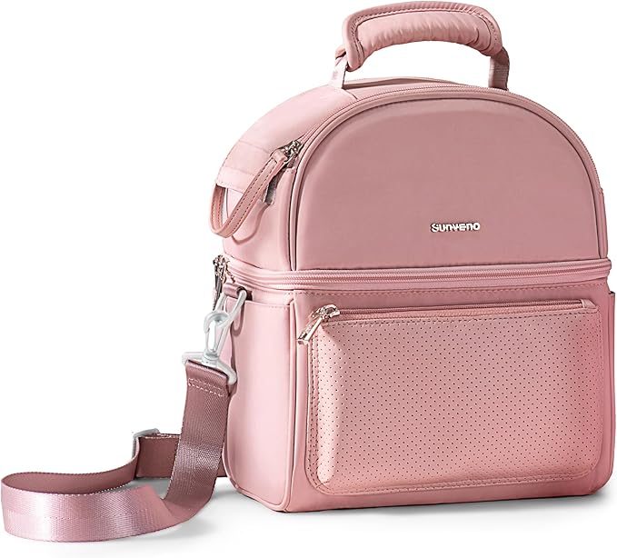 Sunveno Breastmilk Cooler Bag Set with 2 Ice Packs & Detachable Insulation Box, 15-Hour Cold Retention Foil-Lined Leak-Proof Tote Fits 3 Baby Bottles for On-The-Go Pumping Moms, Daycare & Travel,Pink