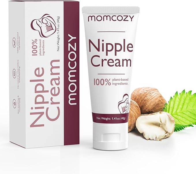 Momcozy Nipple Cream Safe for Breastfeeding, Plant-Based Ingredients, Lanolin-Free Nipple Balm, Soothing Cream, Breastfeeding Essentials for Nursing & Pumping Moms, 1.41 oz