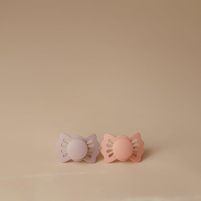 FRIGG Lucky Symmetrical SilkySoft Silicone Baby Pacifier | Made in Denmark | BPA-Free (Soft Lilac/Pretty in Peach, 0-6 Months)