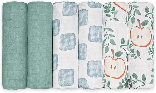 GLLQUEN BABY Receiving Blanket Boy Cotton Muslin Swaddle Blankets Girl Newborn Squares Breathable & Soft Thin Baby Blankets Cloths Double Absorbent Infant Swaddling Wrap - 6 Pack (Apple)
