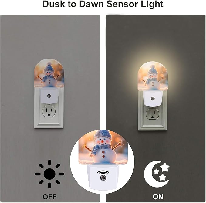Cute Winter Snowman Night Light, Christmas Snowman in The Sun Dusk to Dawn Night Light Plug in,0.5w Energy Saving Sleep Friendly Nightlights for Kids Boys Girls Home Decor