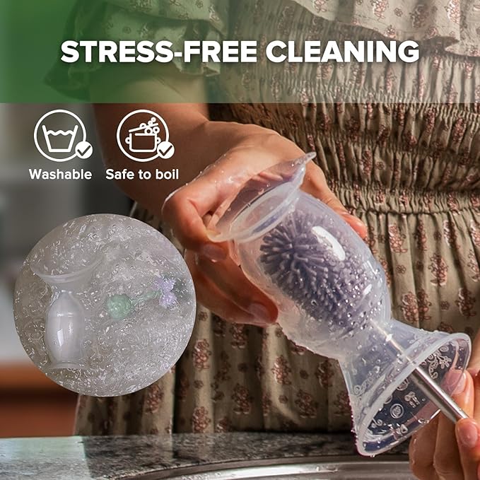 haakaa Manual Breast Pump with Flower Stopper Set, Gen.2 Silicone Hand Pump with Suction Base, BPA Free (4oz/100ml, Lavender)