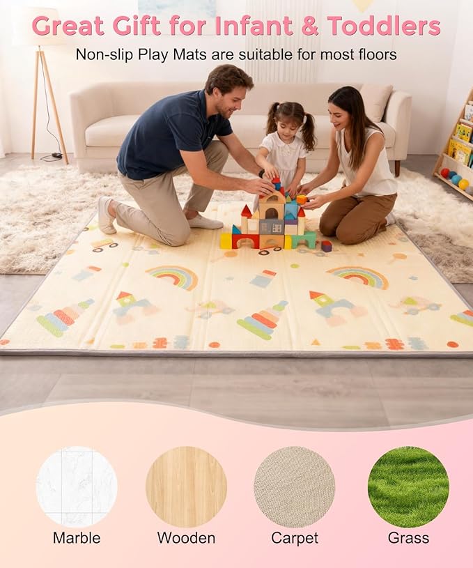 Play Mat for Babies 79x71 | 0.8Inch Thick Foldable Baby Foam Playmat | Waterproof Playmat for Toddler Crawling | Reversible XPE Large Floor Playroom Mat Kids