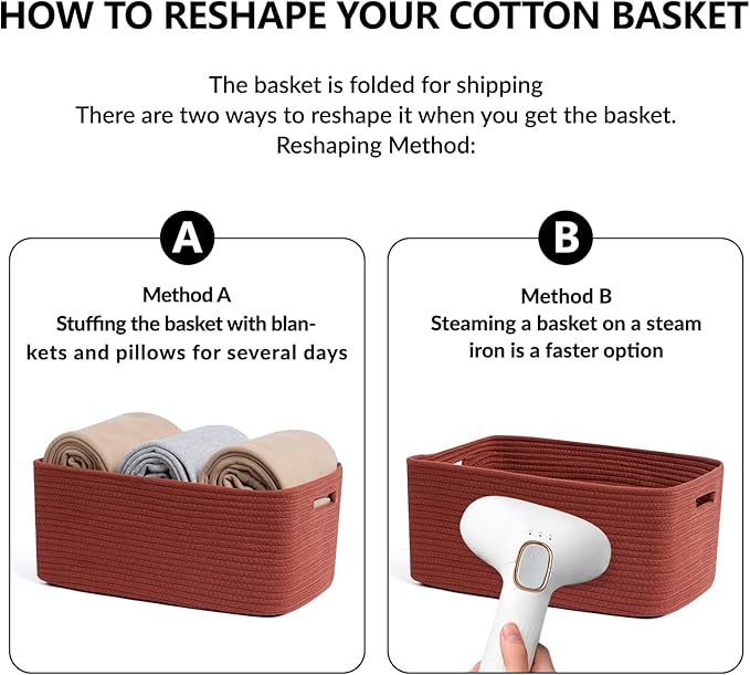 Large Storage Baskets for Shelves, Closet Organizers Bins for Clothes Blanket Towels, Baby Nursery, Toy Baskets Box, Woven Rope Baskets, 17 x 13 x 7.5”, 3 Packs Oxide Red