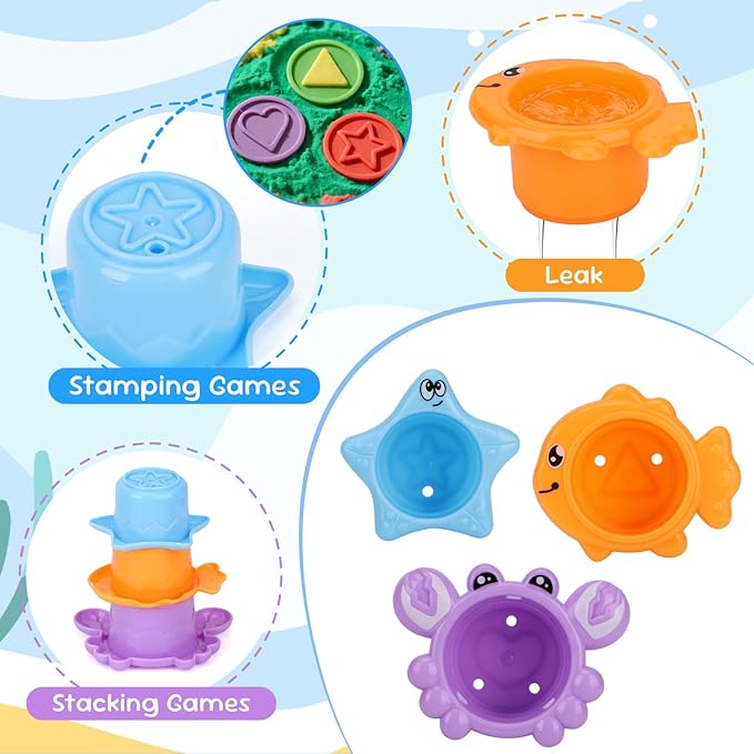 Fajiabao Baby Bath Toys for Kids Ages 1-3 Toddler Bath Toys Mold Free for 12+ Months Bathtub Beach Sand Pool Water Table Toys for 1 2 3 4 5 6 Years Old Boys Christmas Birthday Gifts (9 PCS)