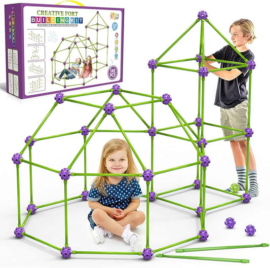 Fort Building Kit for Kids,STEM Construction Toys, Educational Gift for 3 4 5 6 7 8 9 10 11 12 Years Old Boys and Girls,Ultimate Creative Set for Indoor & Outdoors Activity,140 Pcs,Purple