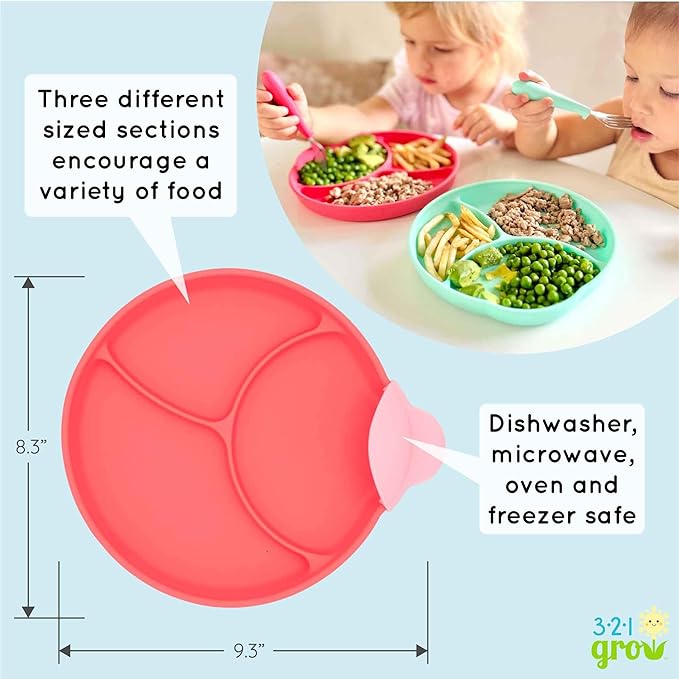 Silicone Easy Scoop & Hold Plate Set - Baby and Toddler Training Plates with Clip-On Rims for Easy Scooping, Self-Feeding and Baby Led Weaning, 6+ months (Watermelon)