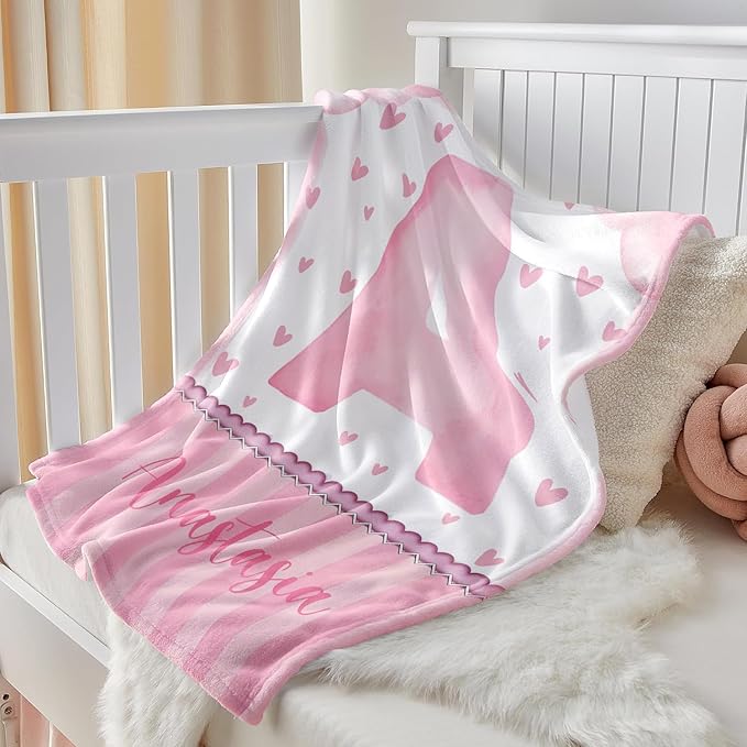 Personalized Baby Blanket for Girls, Custom Baby Blanket with Name, Soft Cozy Personalized Name Blankets for Kids, Customized Letters Blanket for Infant Toddler Birthday Christmas