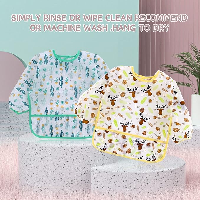 5 Pcs Long Sleeved Baby Toddler Bibs Waterproof Sleeved Bib 3-24 Months