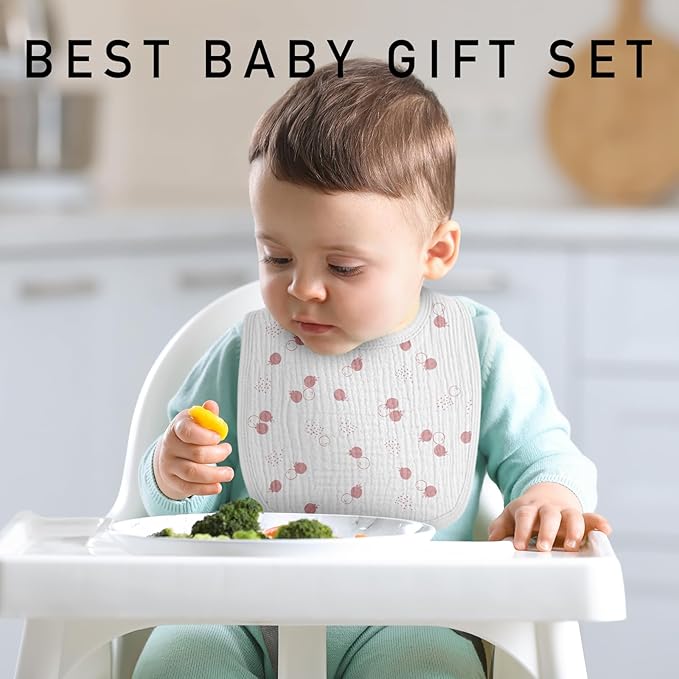 Muslin Baby Drool Bibs for Unisex Boys Girls, 6 Pack Soft Cotton Baby Bib for Teething Drooling, Essentials Shower Gift (6, Pink)