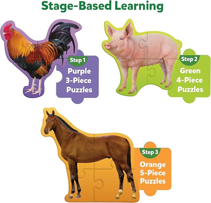 Skillmatics Step by Step Puzzles - 40 Piece Jigsaw & Toddler Puzzle, Farm Animals, Christmas Stocking Stuffers, Montessori Educational & Travel Toy for Boys & Girls, Gifts for Kids Ages 3, 4, 5 and Up