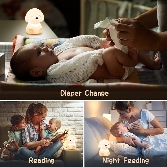 Mubarek Kids Night Light Cute Lamp, Remote+16 Colors Night Lamp for Bedroom, Dimmable Night Light, Timer for Kids Lamp, Battery Operated Kawaii Room Decor,Cute Dog Gifts Puppy Gifts for Boys