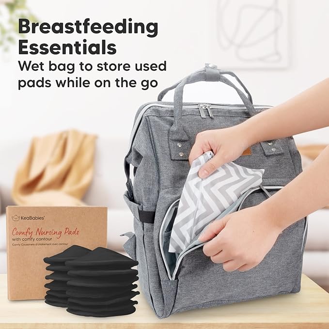 Organic Nursing Pads - 14 Washable Viscose Derived from Bamboo Breastfeeding Pads, Wash Bag, Reusable Breast Pads for Breastfeeding, Nipple Pads for Breastfeeding Essentials(Midnight Black, L 4.8")