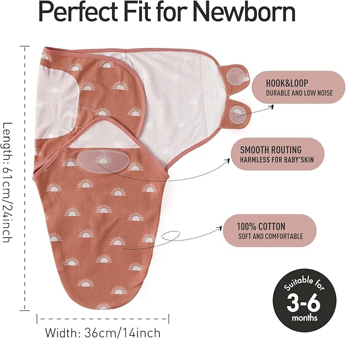 GLLQUEN BABY 3-Pack Baby Swaddle Sleep Sacks for Newborn - Baby Swaddles 3-6 Months, Infant Swaddling Sack, Rainbow & Sun, Newborn Swaddle Blanket Wrap(Medium/Large)