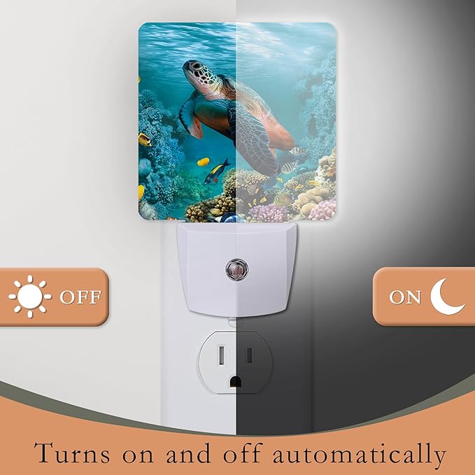 Night Light Plug into Wall,Sea Turtle Corals Fish Night Light with Dusk to Dawn Sensor Night Light for Kid Girls Boys Women Men Room Decor,Hallway,Kitchen,Bathroom,Nursery,Stairs