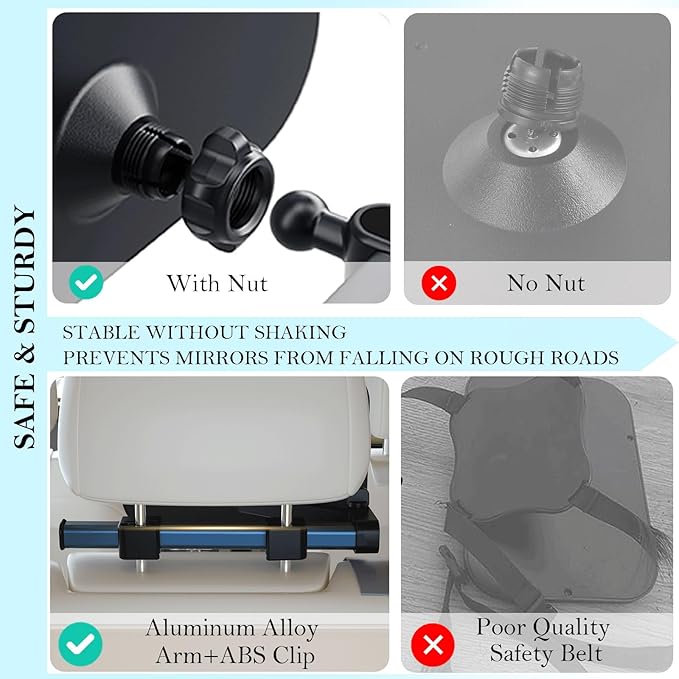 Baby Car Mirror Rear Facing, Safety Adjustable Car Seat Mirror for Baby Extendable Camera Monitor with Hook Clip Design Clear View ShatterProof + 2 Baby on Board Stickers,2 Seat Headrest Hook