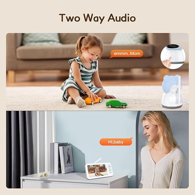 2K WiFi Baby Monitor with 5'' 1080P Screen, Smart Baby Camera with App Control, 360°Auto Tracking, Motion & Sound & Humidity & Temperature Detection, Night Vision, 2-Way Talk,Long Battery Life