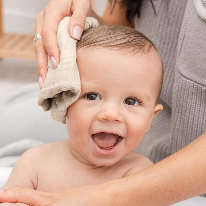 Comfy Cubs Muslin Baby Washcloths 10 Pack - Soft 6-Layer Cotton Wash Cloths for Sensitive Skin - 10"x10" Large, Gentle, Absorbent Infant Essentials for Newborn and Toddlers - Sand