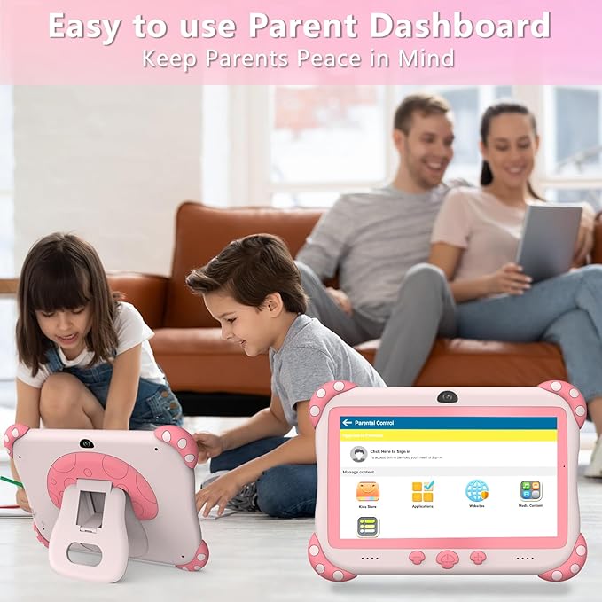 Kids Tablet 7 inch Tablet for Kids Wifi Kids Tablets 32G Android 10 Dual Camera Educational Games Parental Control, Toddler Tablet with Kids Software Pre-Installed Kid-Proof YouTube Netflix (Pink)