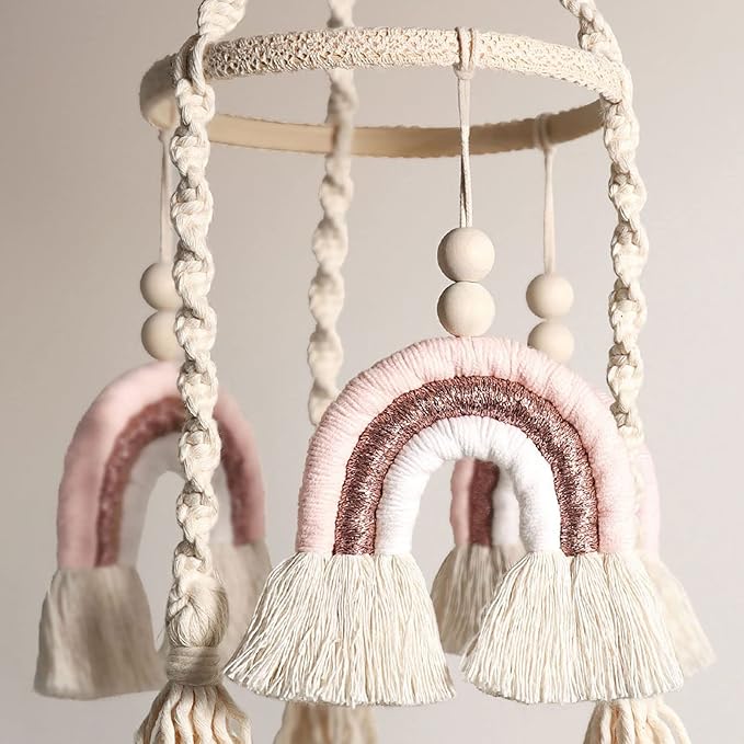 Baby Mobile for Crib - Rainbow Baby Mobile - Crib Mobile for Girls - Boho Crib Mobile - Boho Nursery Decor - Mobile for Bassinet, Pack N Play - Pink