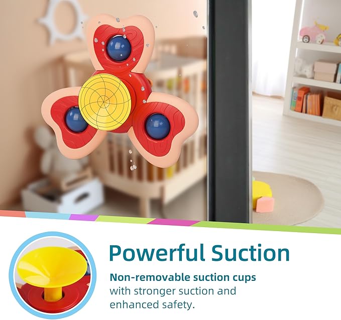 LiKee Strong Suction Cup Fidget Rotating Sensory Bath Toys for Baby 12 18 Months Airplane Car Travel Table & Window Toys for 1 2 Years Old Toddler Boys and Girls (Panda)