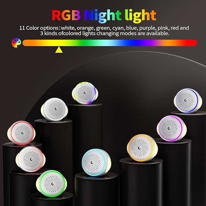 Portable White Noise Machine with Rechargeable Battery, 27 Soothing Sounds & Night Light, Sleep Soother for Baby Adults, 24H Playtime, Compact Travel Sound Machine for Home Office Nursery (MS-02)