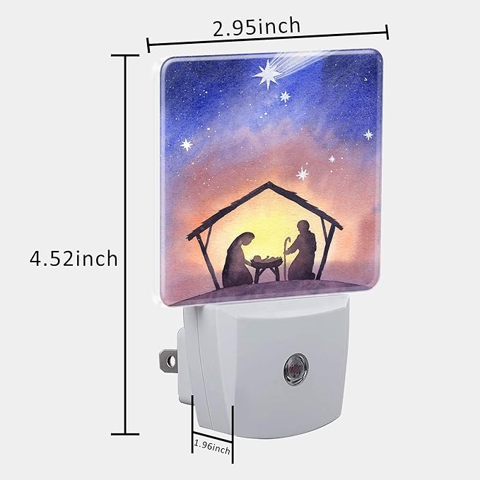 Birth of Jesus in Bethlehem Night Light Plug into Wall with Dusk to Dawn Sensor Cute Nightlight for Kid Girls Boys Women Men Room Decor, Hallway, Kitchen, Bathroom, Nursery, Stairs