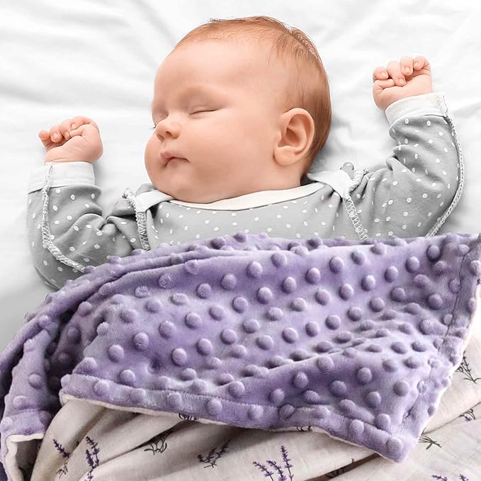 LifeTree Baby Blankets for Boys Girls, Soft Double Layer Swaddle Blankets, Muslin Front and Dotted Fleece Backing Receiving Bed Throw Blanket for Newborn Unisex, 31X40 Inches, Lavender
