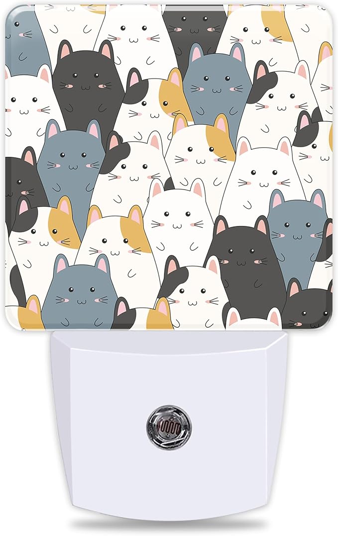 Cat Night Light Cartoon Cat Plug in Night Lights LED Lamp with Dusk to Dawn Sensor Auto Energy Saving Square Lights for Bedroom Bathroom Hallway Home Wall Decor Nightlight