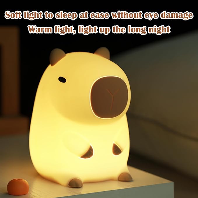 Capybara Night Light, Mothers Day Gifts, Cute Squishy Nursery Animal Silicone Night Lamp with Rechargeable & Timer & Dimmer, Capybaras Gifts for Mother, Father, Women, Girls, Boys