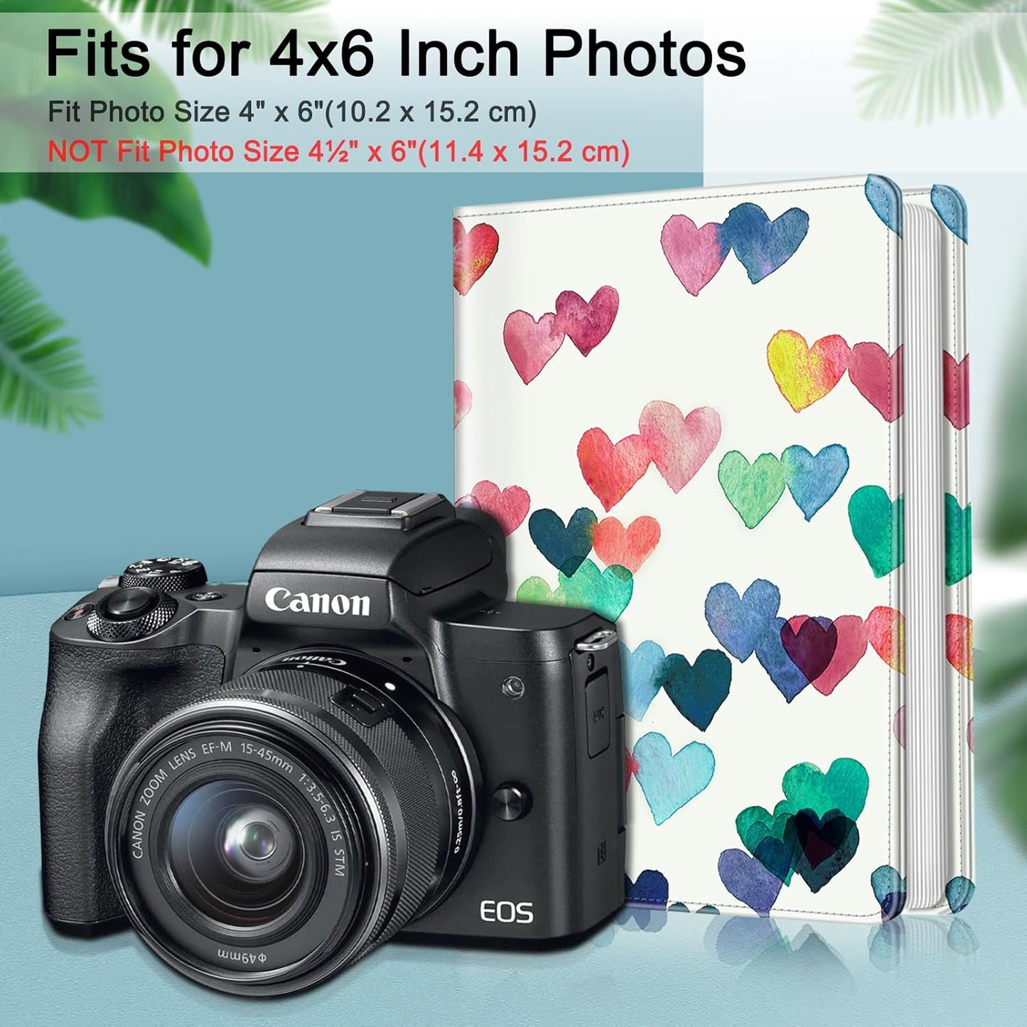 Fintie Photo Album for 4x6 Photos - 112 Pockets Vegan Leather Cover Memory Albums Book for Birthday Family Anniversary Vacation Pictures, Raining Hearts