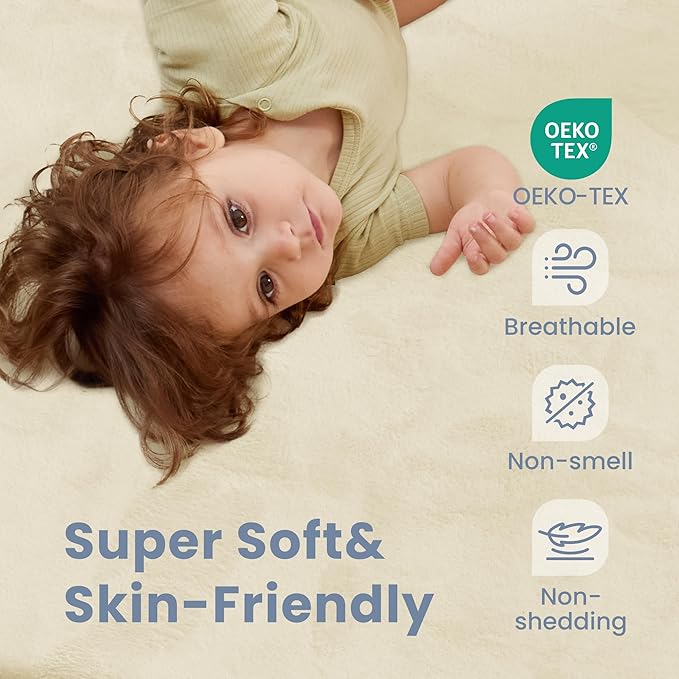 ACOMOPACK 1.3" Thick Baby Play Mat for Floor 59x71"-Large Water-Repellent&Non-Slip Memory Foam Mat for Kids,Toddlers,Soft Velvet Nursery Rug for Tummy Time&Crawling,Yoga,Tatami Style(Beige)