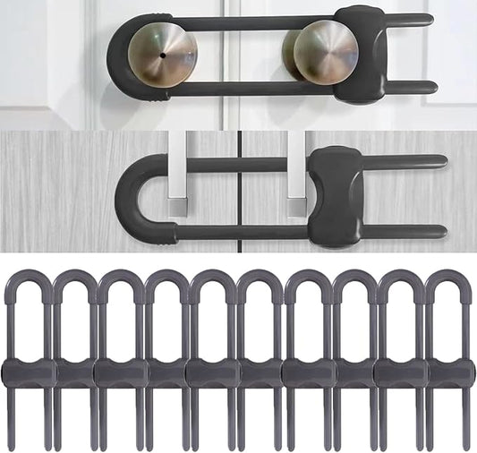 Sliding Cabinet Locks for Babies, Baby Proofing Adjustable U-Shaped Baby Safety Latches for Handles Knobs Drawers, Fridge, Closet, Cupboard, Closet with Secure Lock Buttons,10Pack(Grey)