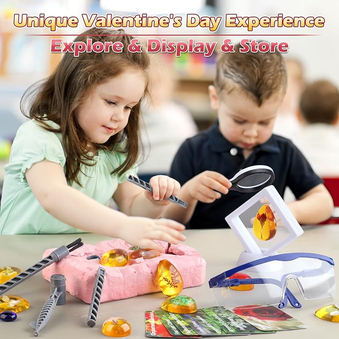 Flower Amber Dig Kit - 8 Flowers Specimens Excavation Kit, Flower Toy for Kids Girls, Plant Gift Dig Kits, Flower Plant Toys for Girls 6 and up Year Old Birthday Valentine's Day Gifts