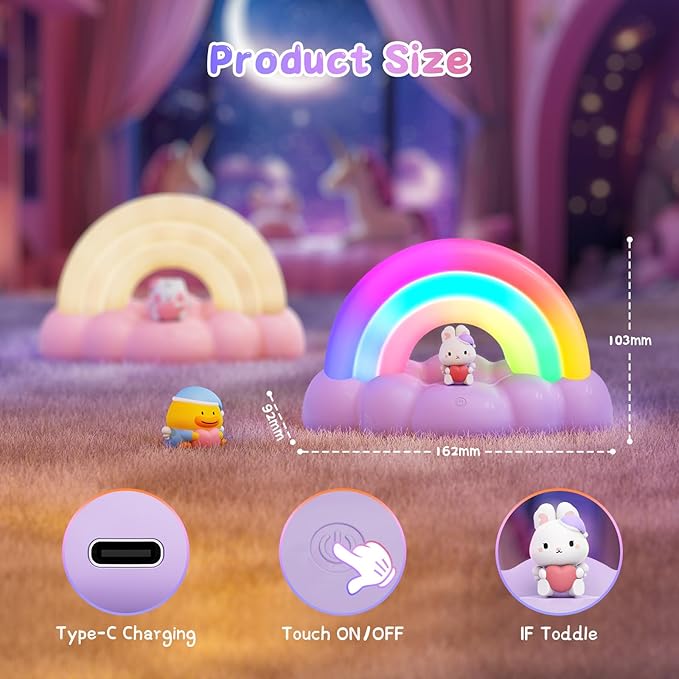 Rainbow Night Light, Kids Light with Three Mode and 30 min Timing LED Rechargeable Touch Control Neon Light for Kids Room,Nursery Night Light for Baby, Gift for Girls and Boys (Purple)