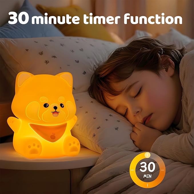 Cute Red Panda Night Light,Rechargeable Lamp for Kids Room with Timer,Cute Stuff Desk Decor Dimmable Touch Silicone Animal Night Light for Kids,Squishy Lamp for Baby Nursery Bedroom