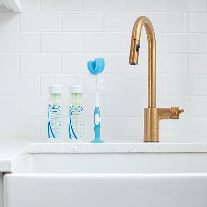 Dr. Brown's Reusable Sponge Baby Bottle Cleaning Brush with Suction Cup Stand, Scrubber and Nipple Cleaner, Assorted Color 12-Pack