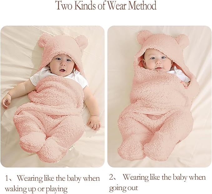 Baby Swaddle Blanket Boys Girls Cute Bear Plush Essential Receiving Blanket Ultra-Soft Newborn Registry Sleeping Wraps for Infant 0-6 Months - Pink