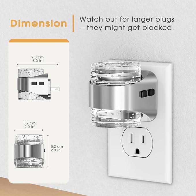 Briignite Night Light Plug into Wall 2 Pack, Dimmable Night Light with Bubble Design 3000K/4000K/5000K & 3 Brightness Levels for Baby Nursery Hallway Bathroom Kids Room, 3CCT